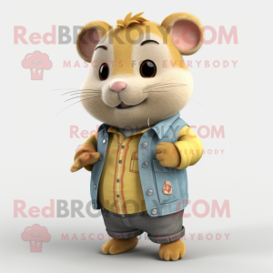Yellow Hamster mascot costume character dressed with a Chambray Shirt and Brooches