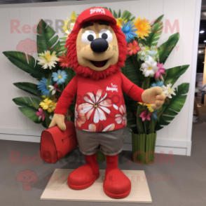 Red Bouquet Of Flowers mascot costume character dressed with a Board Shorts and Handbags