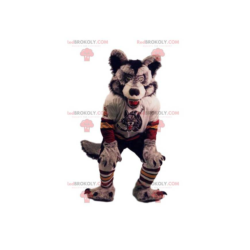 Heftiges Wolfsmaskottchen in einem Unterstützertrikot -