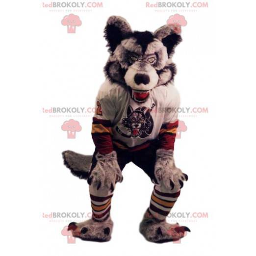 Mascotte de loup féroce en maillot de supporter - Redbrokoly.com