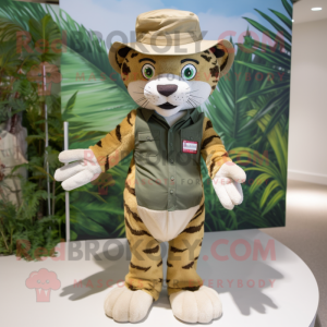 Olive Tiger mascot costume character dressed with a Swimwear and Hat pins