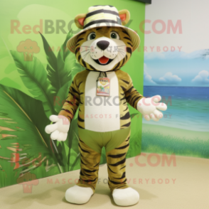 Olive Tiger mascot costume character dressed with a Swimwear and Hat pins