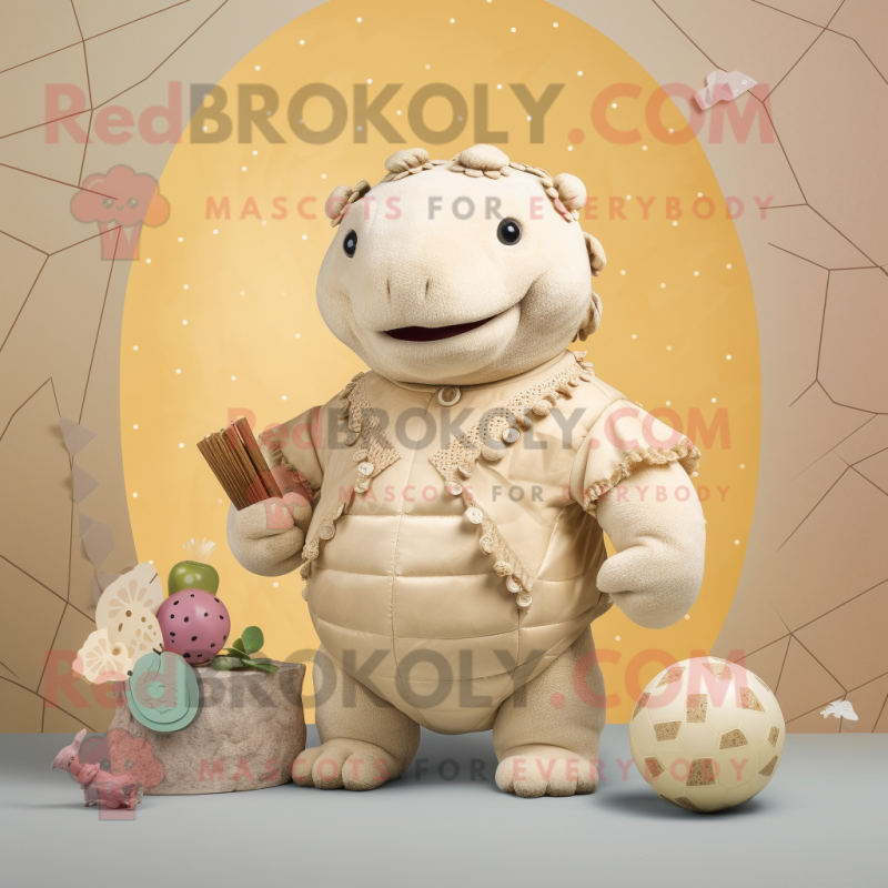 Cream Glyptodon mascot costume character dressed with a Romper and Necklaces Cream Glyptodon mascot costume character dressed with a Romper and Necklaces