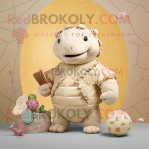 Cream Glyptodon mascot costume character dressed with a Romper and Necklaces