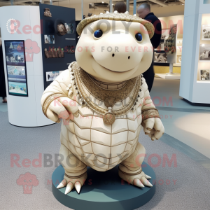 Cream Glyptodon mascot costume character dressed with a Romper and Necklaces