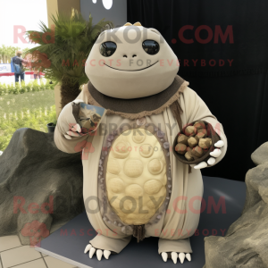 Cream Glyptodon mascot costume character dressed with a Romper and Necklaces