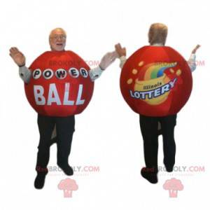 Mascote da bola de loteria vermelha. Fantasia de baile de