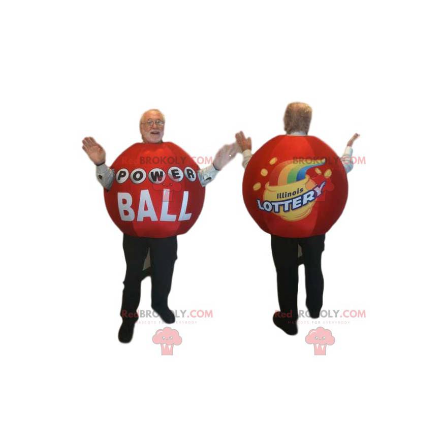 Mascotte de boule de loterie rouge. Costume de boule de loterie