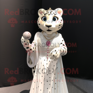 White Cheetah mascot costume character dressed with a Ball Gown and Bracelets