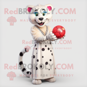 White Cheetah mascot costume character dressed with a Ball Gown and Bracelets