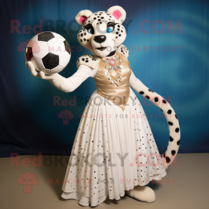 White Cheetah mascot costume character dressed with a Ball Gown and Bracelets