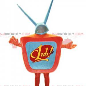 Mascota de televisión naranja con antena. Traje de TV -