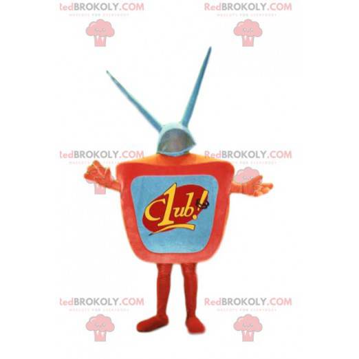 Mascotte televisiva arancione con antenna. Costume TV -