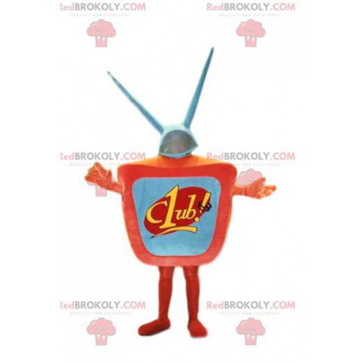 Orange television mascot with antenna. TV costume -