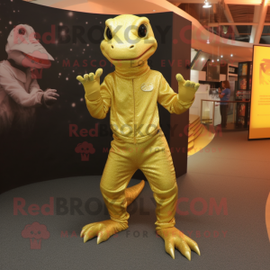 Gold Lizard mascot costume character dressed with a Long Sleeve Tee and Anklets