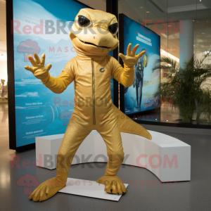 Gold Lizard mascot costume character dressed with a Long Sleeve Tee and Anklets