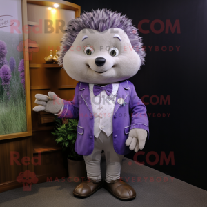 Lavender Hedgehog mascot costume character dressed with a Blazer and Belts