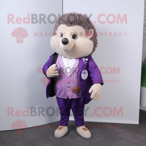 Lavender Hedgehog mascot costume character dressed with a Blazer and Belts