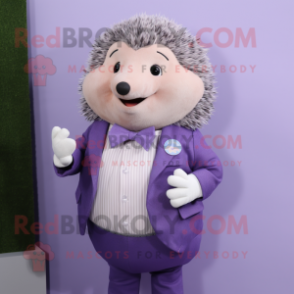 Lavender Hedgehog mascot costume character dressed with a Blazer and Belts