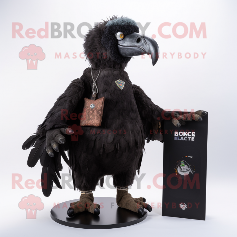 Black Vulture mascot costume character dressed with a Waistcoat and Keychains Black Vulture mascot costume character dressed with a Waistcoat and Keychains