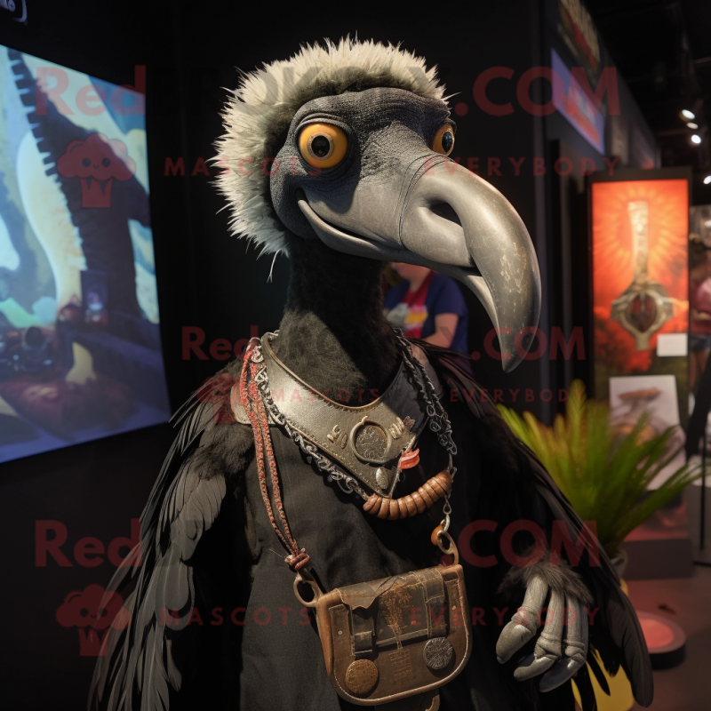 Black Vulture mascot costume character dressed with a Waistcoat and Keychains Black Vulture mascot costume character dressed with a Waistcoat and Keychains