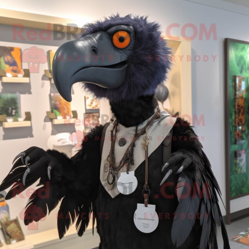 Black Vulture mascot costume character dressed with a Waistcoat and Keychains Black Vulture mascot costume character dressed with a Waistcoat and Keychains