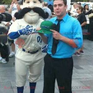 Mascote jogador de beisebol com um grande bigode -