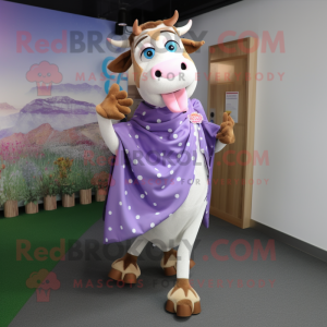 Lavender Guernsey Cow mascot costume character dressed with a Leggings and Shawls