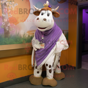 Lavender Guernsey Cow mascot costume character dressed with a Leggings and Shawls