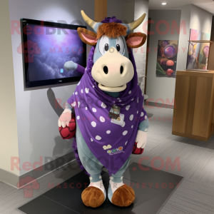 Lavender Guernsey Cow mascot costume character dressed with a Leggings and Shawls