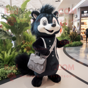Black Skunk mascot costume character dressed with a Dress and Messenger bags