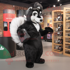 Black Skunk mascot costume character dressed with a Dress and Messenger bags