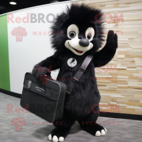 Black Skunk mascot costume character dressed with a Dress and Messenger bags