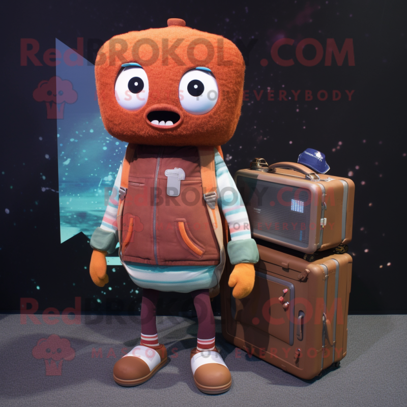 Rust Computer mascot costume character dressed with a Sweater and Backpacks