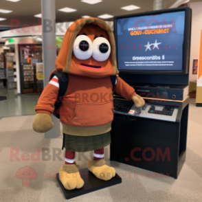 Rust Computer mascot costume character dressed with a Sweater and Backpacks