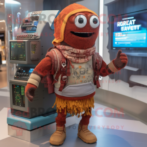 Rust Computer mascot costume character dressed with a Sweater and Backpacks
