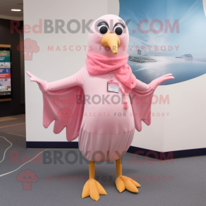 Pink Gull mascot costume character dressed with a One-Piece Swimsuit and Scarf clips
