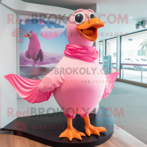 Pink Gull mascot costume character dressed with a One-Piece Swimsuit and Scarf clips