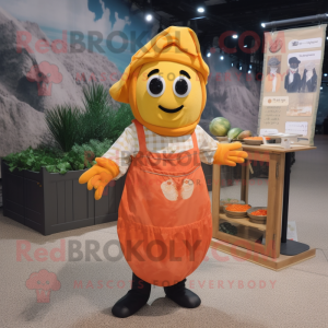 Peach Paella mascot costume character dressed with a Overalls and Scarf clips