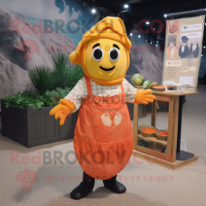 Peach Paella mascot costume character dressed with a Overalls and Scarf clips