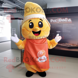Peach Paella mascot costume character dressed with a Overalls and Scarf clips