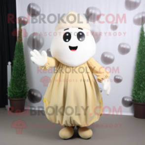 Cream Potato mascot costume character dressed with a Dress and Mittens