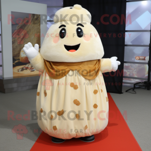 Cream Potato mascot costume character dressed with a Dress and Mittens
