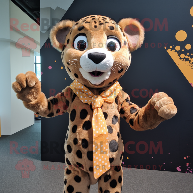 Brown Cheetah mascot costume character dressed with a Playsuit and Bow ties