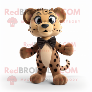 Brown Cheetah mascot costume character dressed with a Playsuit and Bow ties