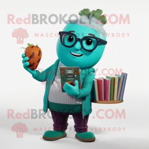 Teal Beet mascot costume character dressed with a Sweater and Reading glasses
