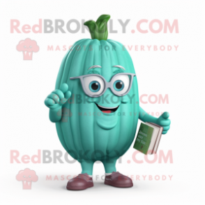 Teal Beet mascot costume character dressed with a Sweater and Reading glasses