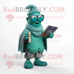 Teal Beet mascot costume character dressed with a Sweater and Reading glasses