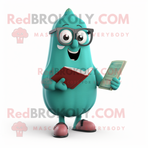 Teal Beet mascot costume character dressed with a Sweater and Reading glasses