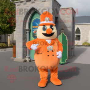 Peach Irish Castle mascot costume character dressed with a Dress Pants and Gloves